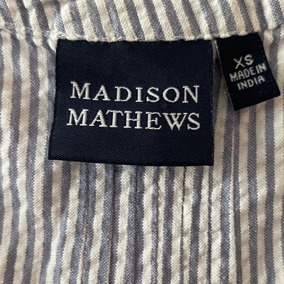 Madison Mathews Women’s XS Striped Cotton Mini Dress, Blue White Coastal Beachy - Picture 3 of 6